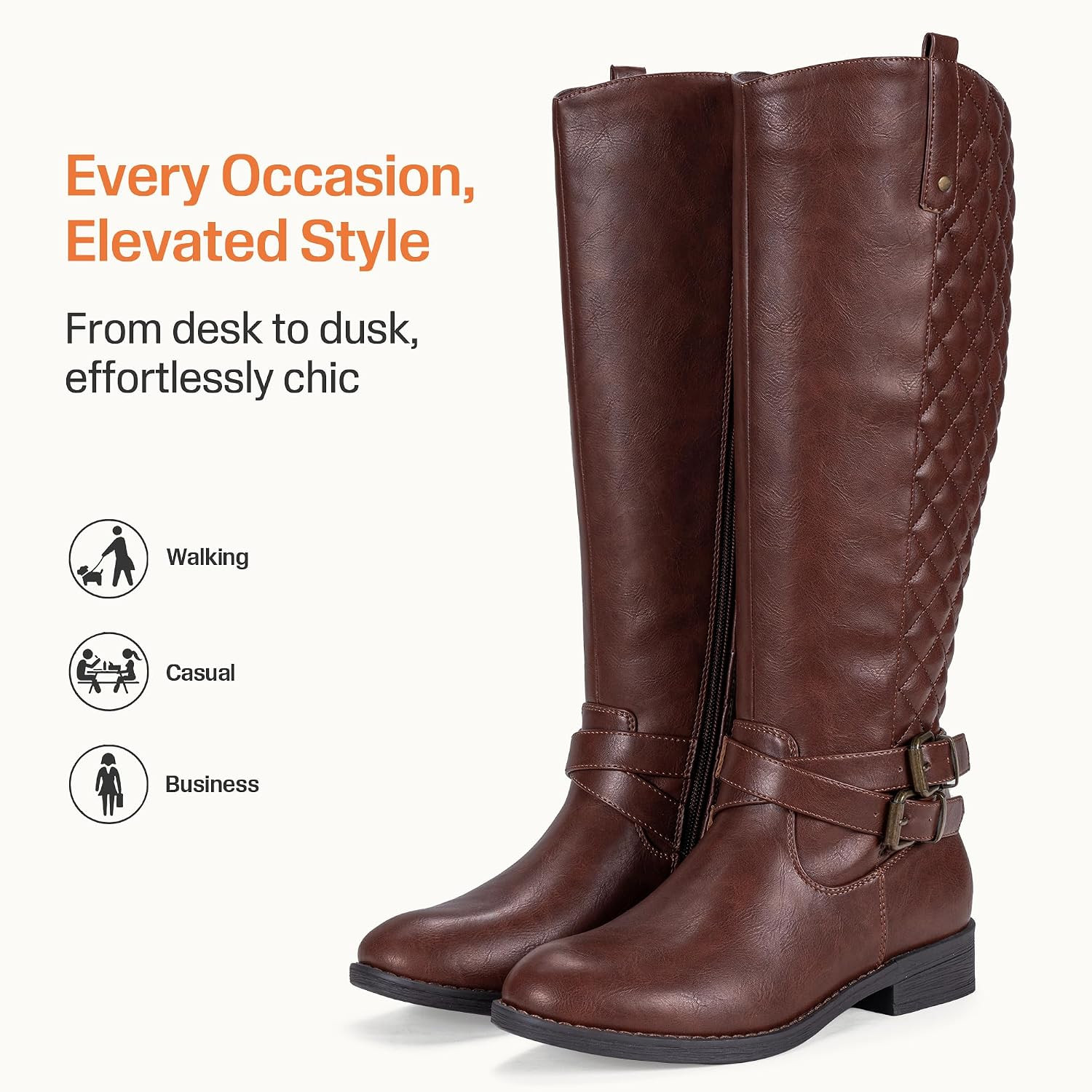 Women's Knee High Riding Boots with Buckle and Inside Zipper | Amazon (US)