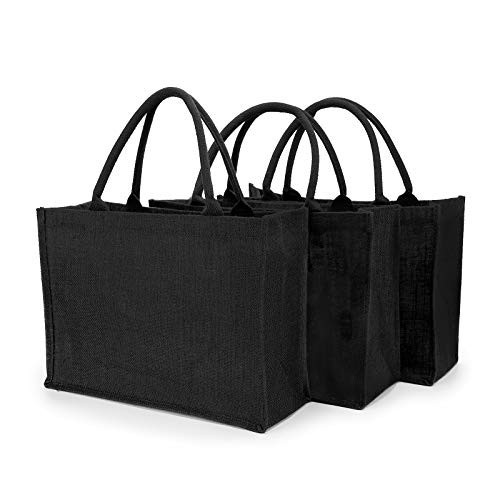 Segarty Tote Bags, 3 Pack Large Black Burlap Jute Reusable Canvas Gift Favors Bag with Handles Blank Tote Bulk for Bridesmaid Wedding, Women Market Grocery Shopping, Bachelorette Party, Beach Trip | Amazon (US)