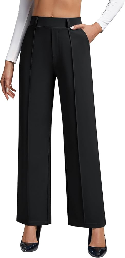 Dress Pants for Women Work Pants Wide Leg Pull On Stretchy Business Casual Trousers High Waisted ... | Amazon (US)