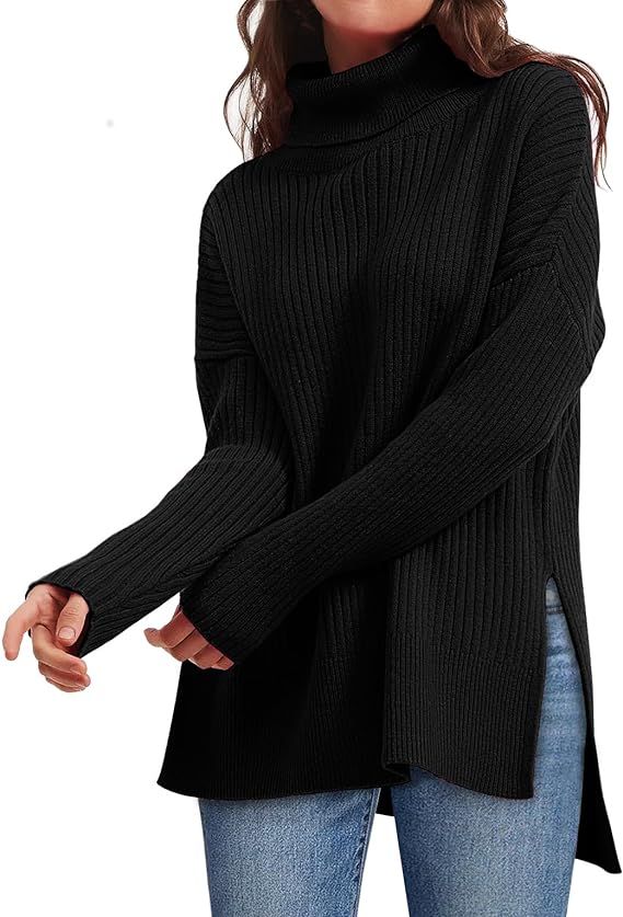 LILLUSORY Women's Oversized Turtleneck Sweater 2023 Fall Trendy Long Knit Pullover Tunic Sweater | Amazon (US)