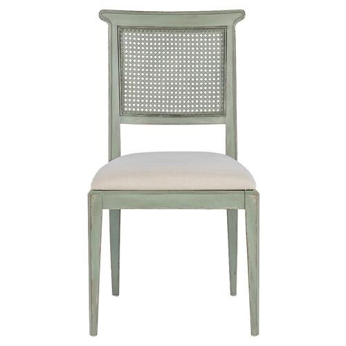 Nestryl French Cream Performance Green Wood Woven Cane Back Dining Side Chair | Kathy Kuo Home