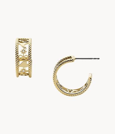 Sutton Golden Icons Gold-Tone Stainless Steel Hoop Earrings | Fossil (US)