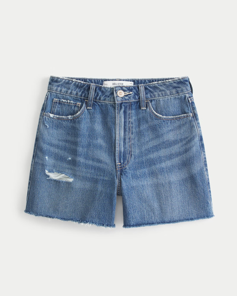 Ultra High-Rise Distressed Dark Wash 90s Denim Shorts 5" | Hollister (US)