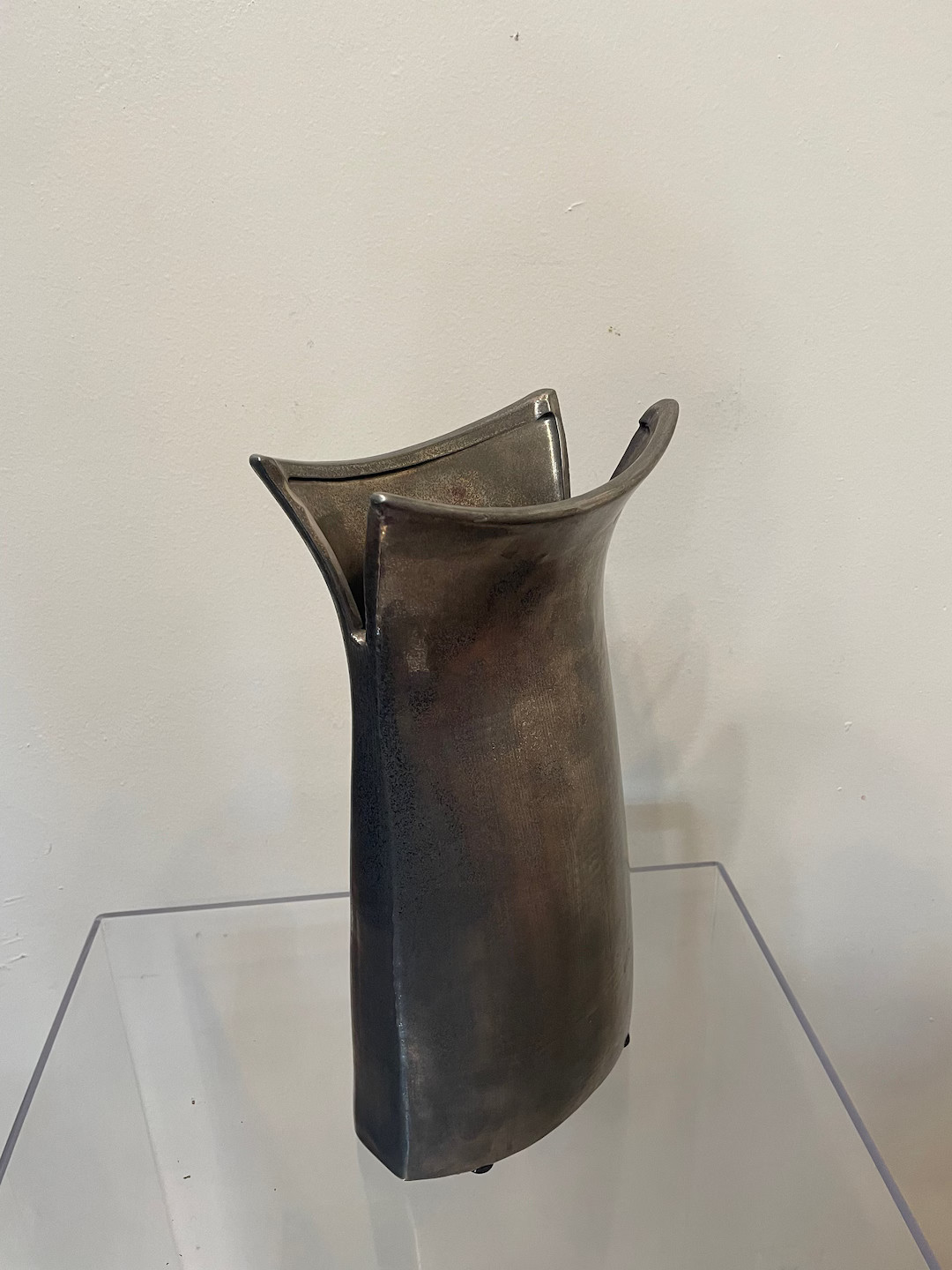 Folded Mid-century Clay Vase - Handmade With Silver Glaze - Etsy | Etsy (US)