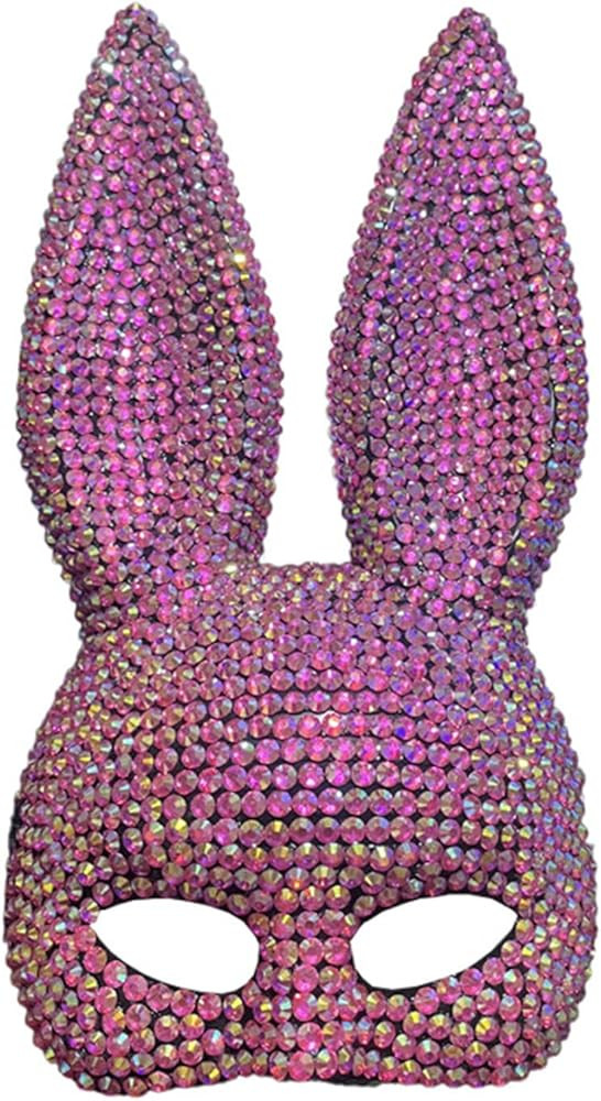 Shiny Rhinestone Bunny Mask,Half Face Glitter Rabbit Mak,Sexy Women Rabbit Masks for Halloween Ch... | Amazon (US)
