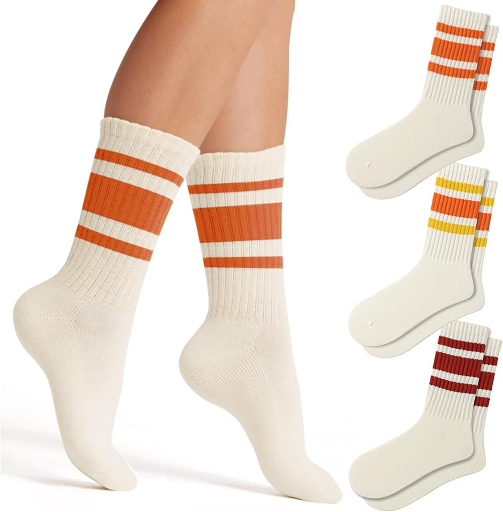 Fun Novelty Striped Retro Crew Socks For Women Sporty Calf Casual Cotton Socks Women | Amazon (US)