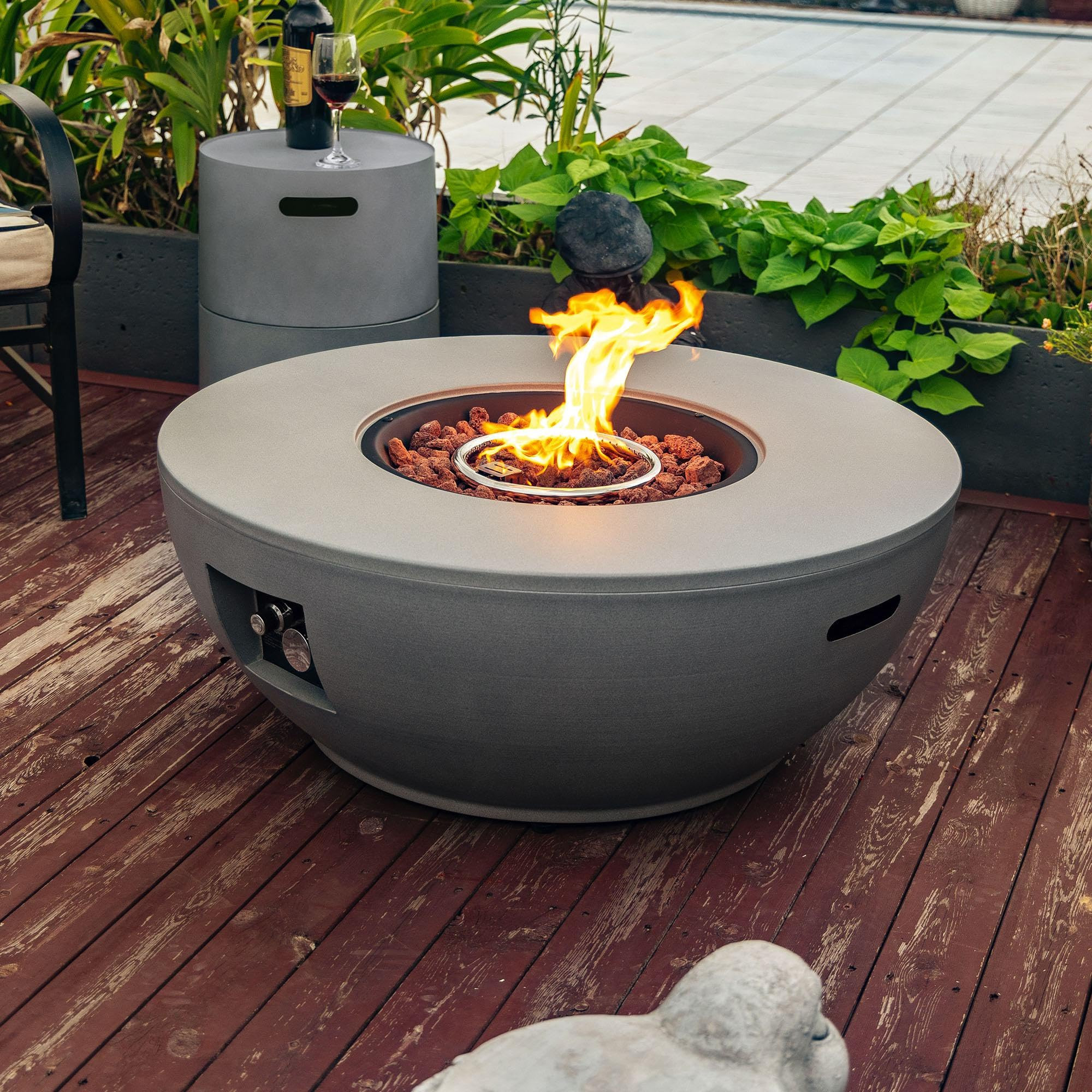 36" Propane Gas Fire Pit Table Set, 50000 BTU Round Steel Outdoor Fire Pit with Tank Holder & Lid... | Amazon (US)