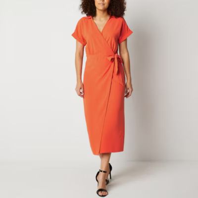 new!Worthington Short Sleeve Leaf Wrap Dress | JCPenney