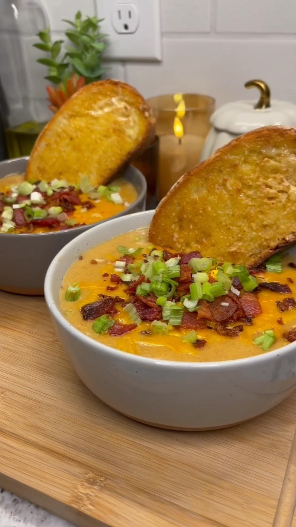 soup season is here & loaded potato is one of my all-time favorites for fall🥔🥓topped with all the fixings- it’s insanely tasty!

linked all my favorite kitchen items used so you can make it too!  made in one pot for easy cleanup!  Ingredients: - 1 medium yellow onion, diced - 4-5 cloves garlic, minced - 1 package bacon, cut into small pieces - 2 lbs gold potatoes, peeled and diced - 4 cups chicken broth - 1/3 cup heavy cream & 2/3 cup half and half (can just use heavy cream or substitute milk) - 2 tsp onion powder, 2 tsp garlic powder, 2 tap paprika, 1 tsp chili powder, 1 tsp crushed red pepper flakes (optional) - salt & pepper to taste - 2 tbsp sour cream *top with: - freshly grated cheddar cheese - bacon bits - green onion - serve with toasted & buttered bread  add the potatoes- lid on & simmer for 10-15 minutes until they are tender. remove half and blend what’s remaining before returning them to the pot. make sure to leave some bacon bits for the topping!

#LTKFamily #LTKSeasonal #LTKHome