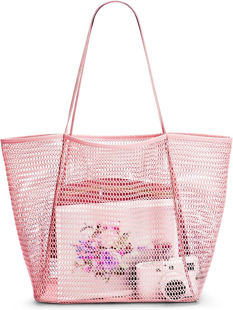 KALIDI Beach Bag Mesh Tote Bag Lightweight Foldable Beach Tote with Zipper Pocket for Women Vacat... | Amazon (US)