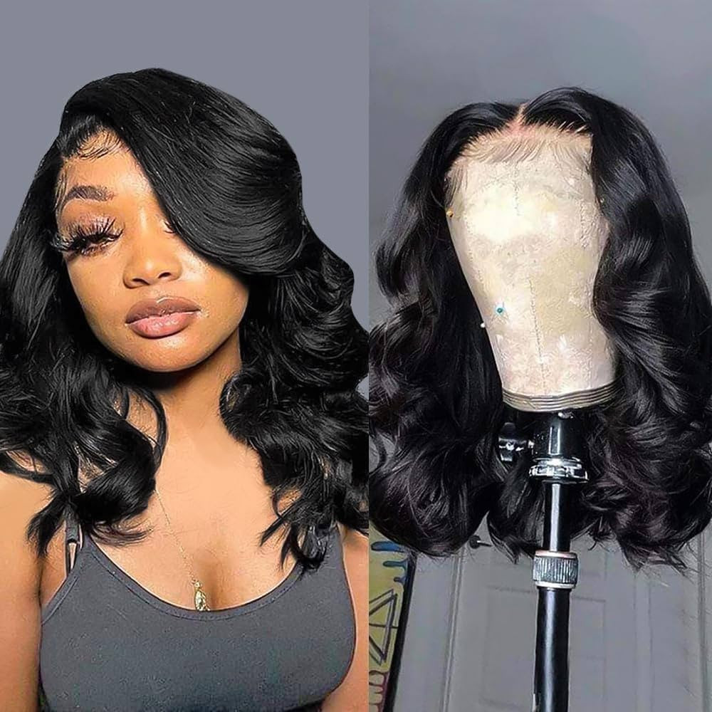 Wear and Go Glueless Wigs Pre Plucked Pre Cut 4x4 Body Wave Bob Wig Human Hair wigs for black wom... | Amazon (US)