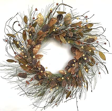 24" Fall Berry Wreath for Front Door Decoration, O'WRETHE Autumns Harvest Wreath with Pinecone/Pi... | Amazon (US)