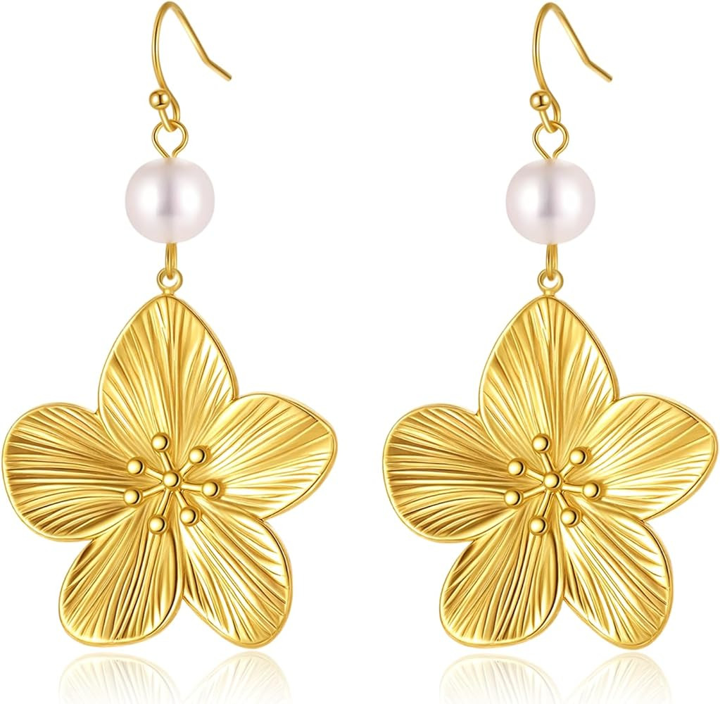 Gold Flower Statement Earrings for Women, Large Chunky Bohomian Summer Beach Floral Earring, Irre... | Amazon (US)