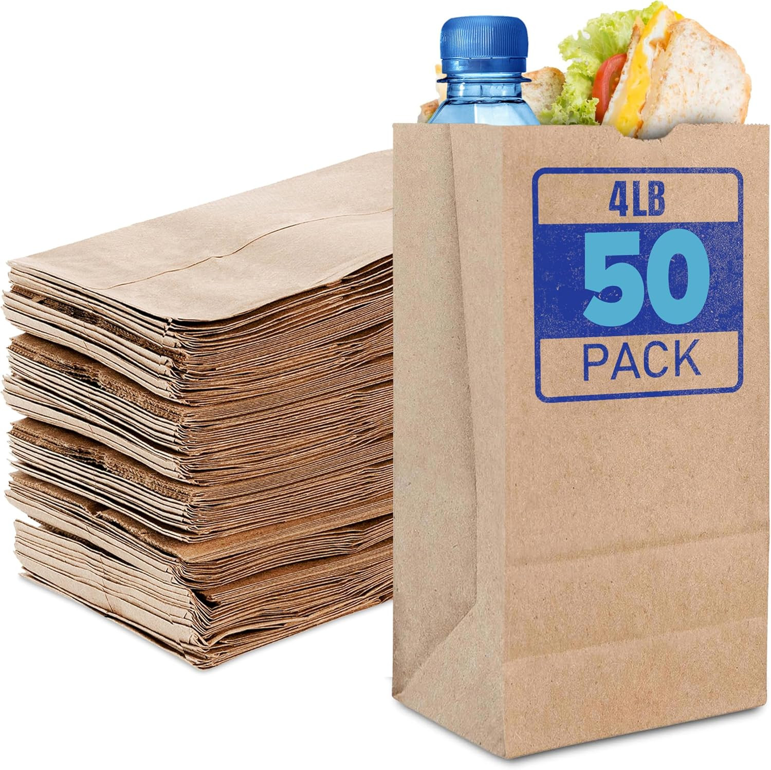 Stock Your Home 4 lb Kraft Brown Paper Lunch Bags (50 Count) – Bulk Disposable Lunch Sacks, Small Blank Bags for Snacks, Sandwiches, Grocery Food, and Arts & Crafts Projects | Amazon (US)