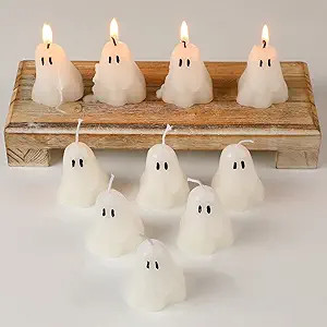 Jutom 10 Pcs Halloween Ghost Candles White Burning Candles Soy Wax for Halloween Home Table Party... | Amazon (US)