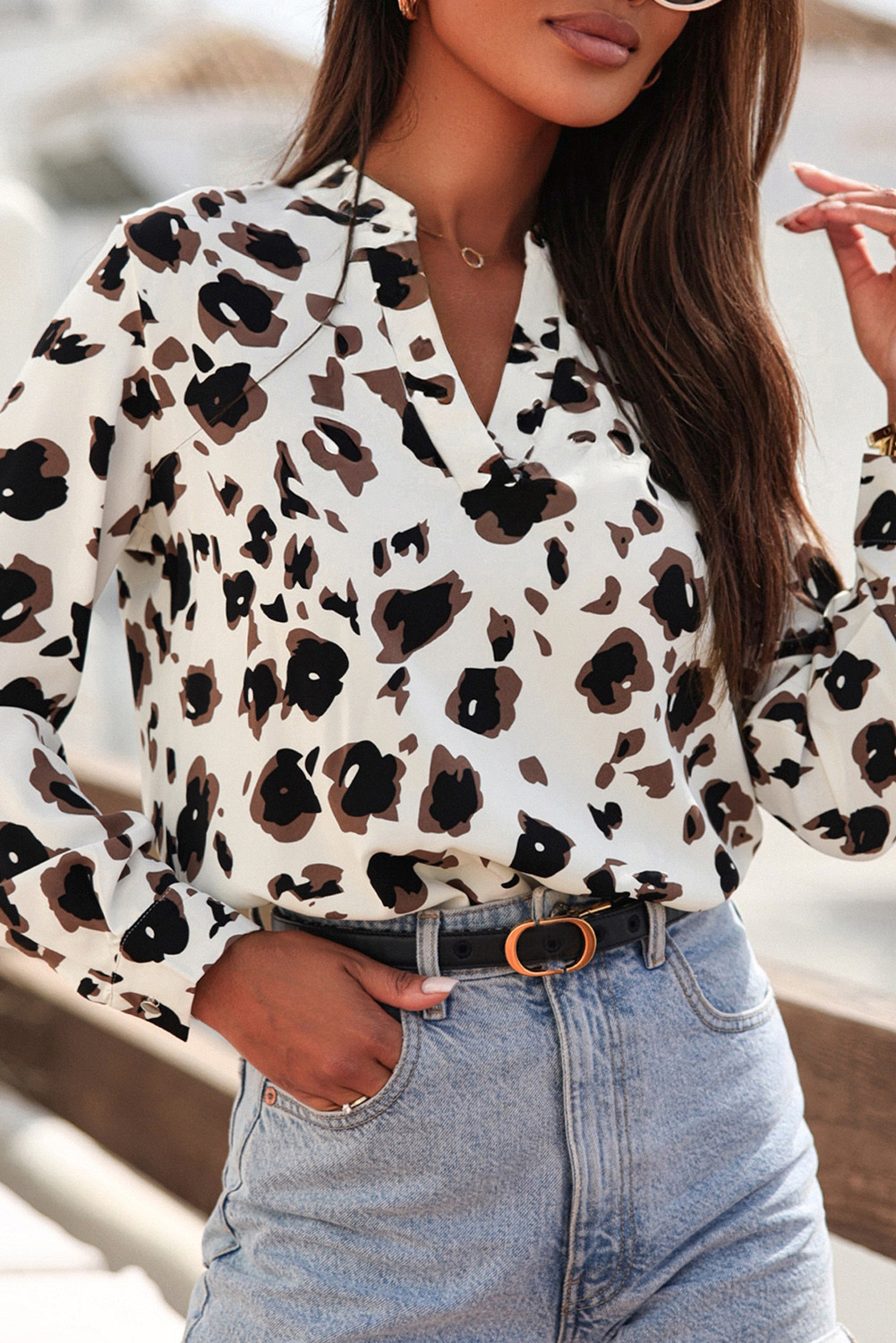 Leopard V Neck Sheath Casual Elegant Work Blouse | Evaless