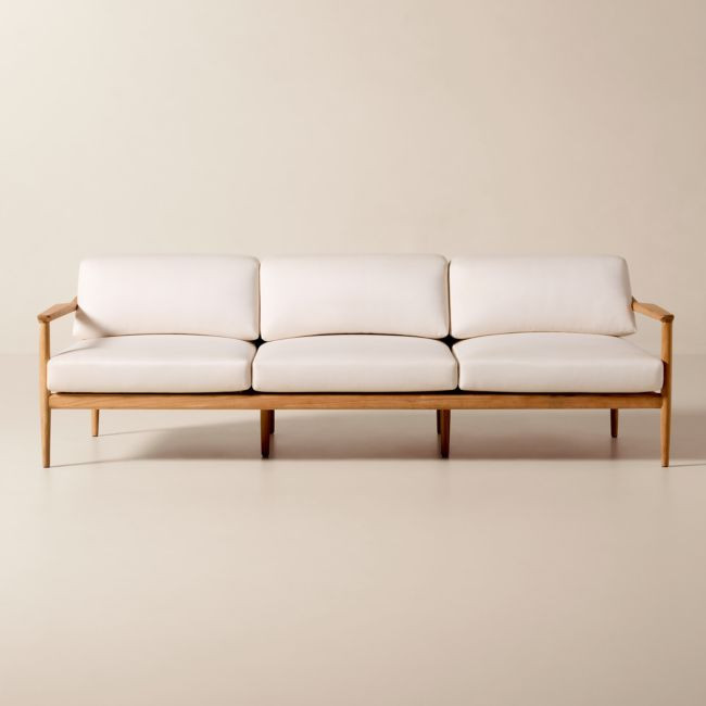 Tide 95" Teak Outdoor Sofa With Ivory Sunbrella® Cushions | CB2