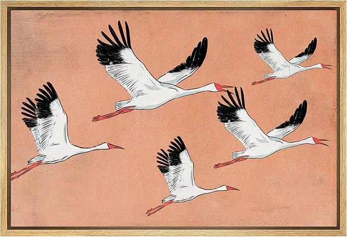 SIGNWIN Framed Canvas Print Wall Art Preppy Room Decor Orange Pastel Sky Crane Bird Pattern Anima... | Amazon (US)