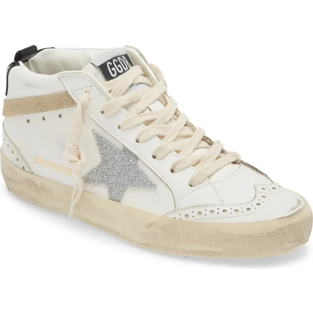 Golden Goose Mid Star Glitter Sneaker in White/Gold at Nordstrom, Size 8Us | Nordstrom