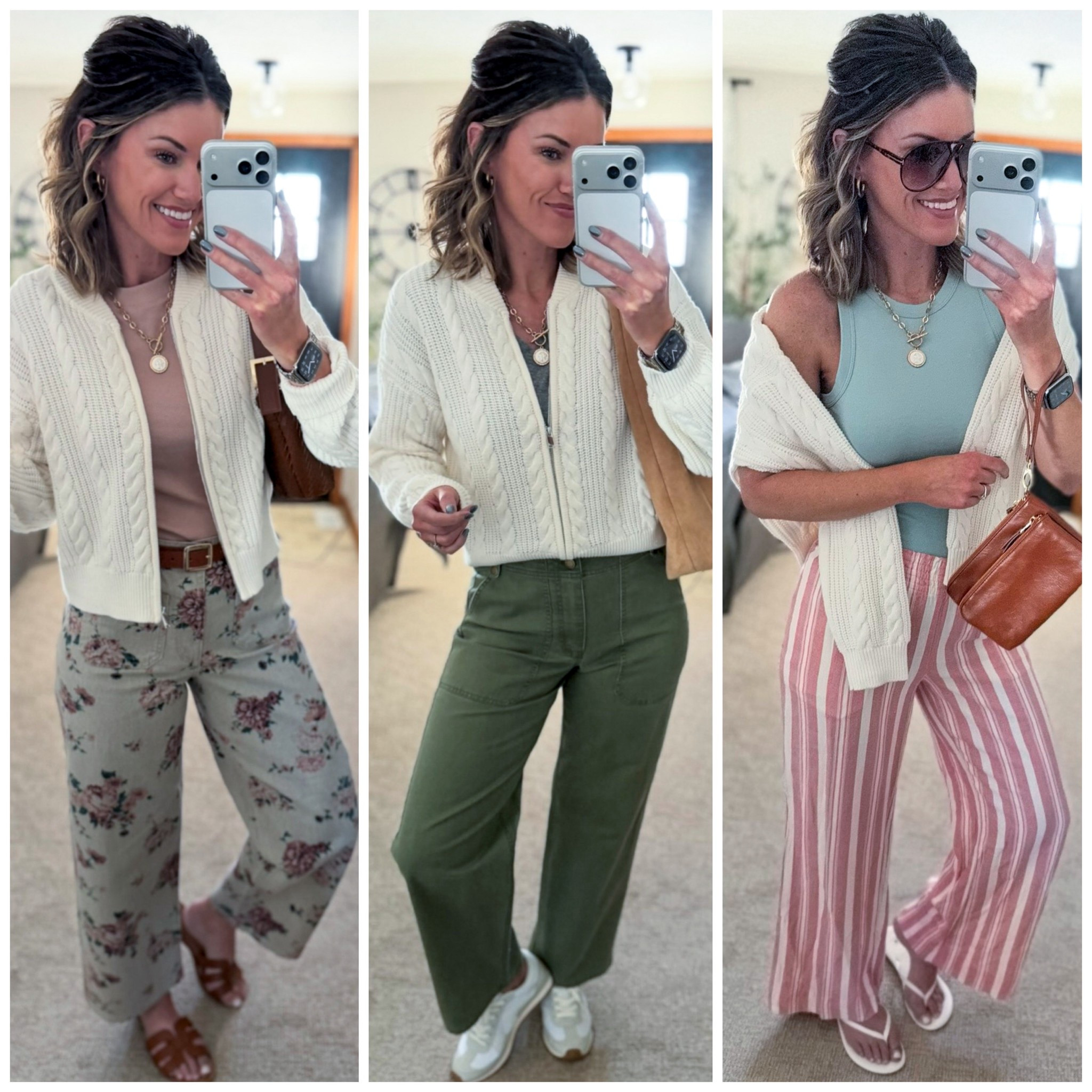 #targettuesday 🎯 New arrivals. Styling this pretty full zip sweater 3 ways. 
Sweater/ medium
Pants/8, medium 
Tops/small 

#LTKSeasonal #LTKmomlife