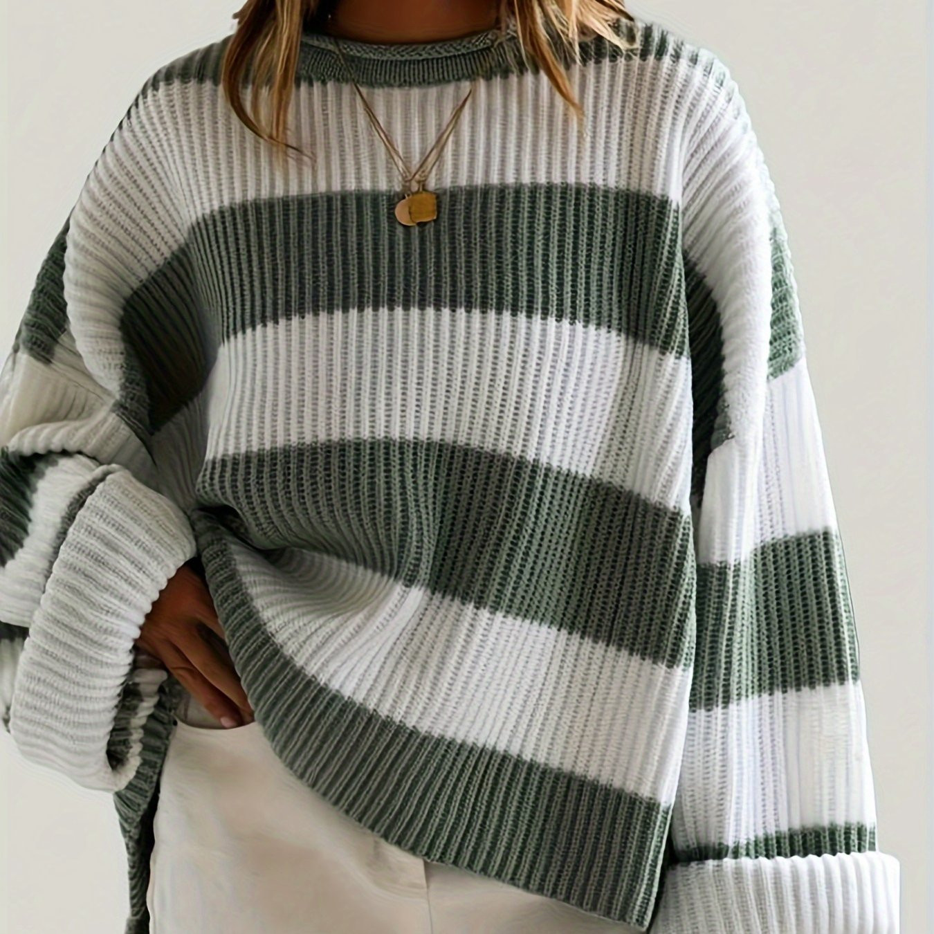 women's casual acrylic pullover sweater rib knit crew neck - Temu | Temu Affiliate Program