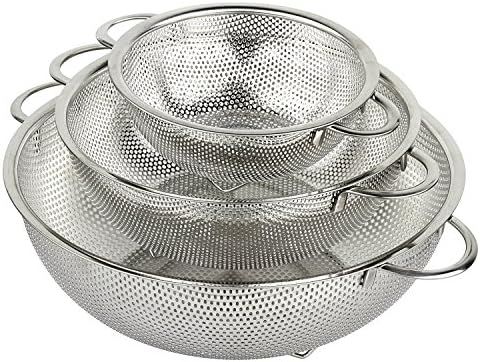 HÖLM 3-Piece Stainless Steel Mesh Micro-Perforated Strainer Colander Set (1-Quart, 2.5-Quart and 4.5 | Amazon (US)