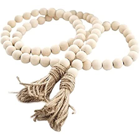 Farmhouse Beads 58in Wood Bead Garland with Tassels Rustic Country Decor Prayer Boho Beads Big Wall  | Amazon (US)