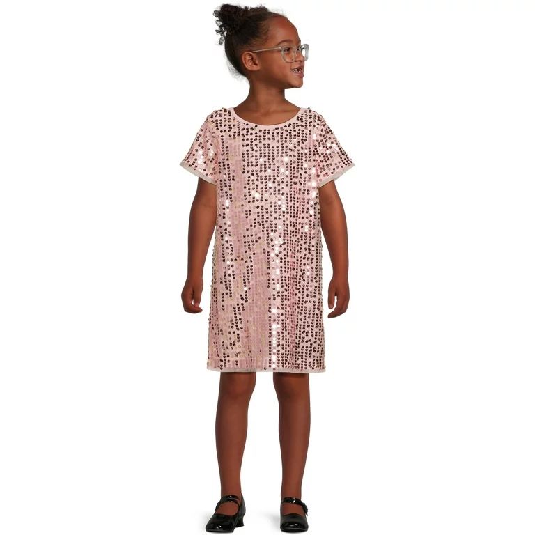 Wonder Nation Girls Sequin Short Sleeve Shift Dress, Sizes 4-18 & Plus | Walmart (US)