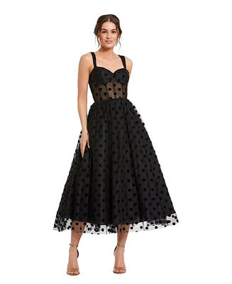 Petite Polka Dot Net Bustier A-Line Midi Dress | Macy's