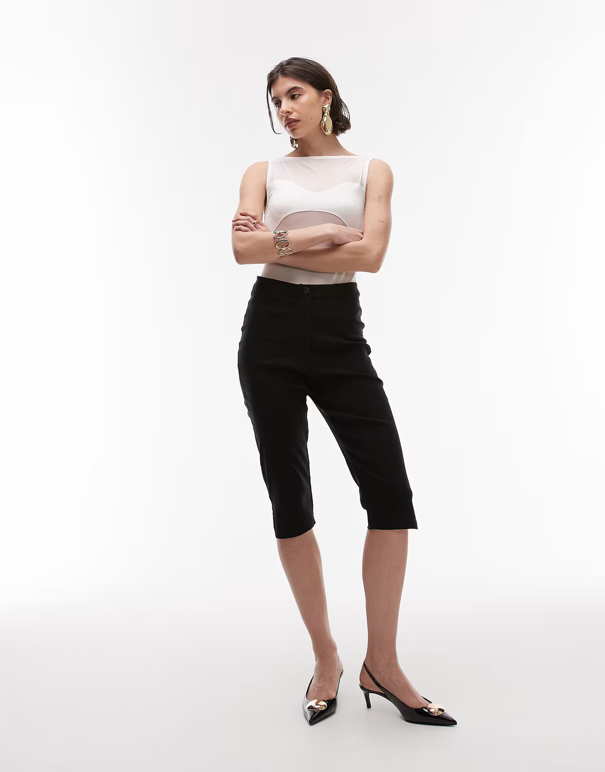 ASOS DESIGN seam detail split capri trouser in black | ASOS (Global)