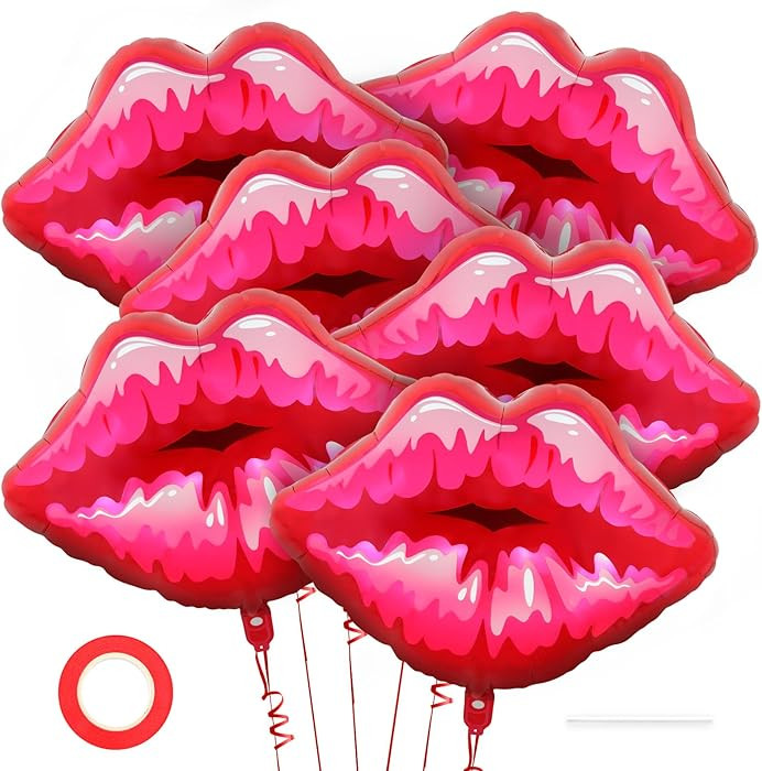 6 Pcs Big Red Lip Balloons,30 Inch Lips Foil Balloons,Valentine Day Balloon Galentines Day Decora... | Amazon (US)