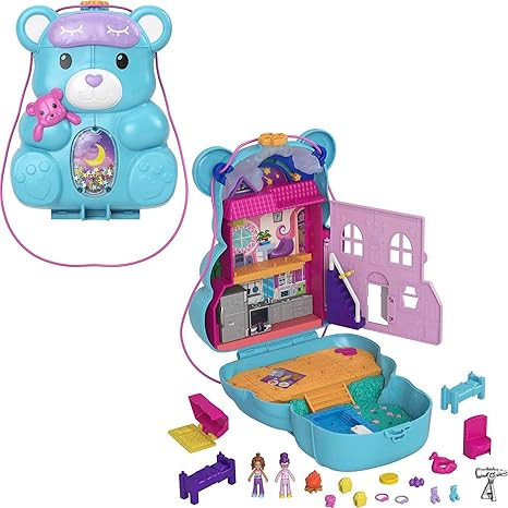 Polly Pocket 2-In-1 Travel Toy, 2 Micro Dolls and 16 Accessories, Teddy Bear Purse Playset with S... | Amazon (US)
