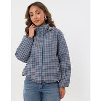 Threadbare Showerproof Funnel Neck Rain Mac in Blue Check | Threadbare UK