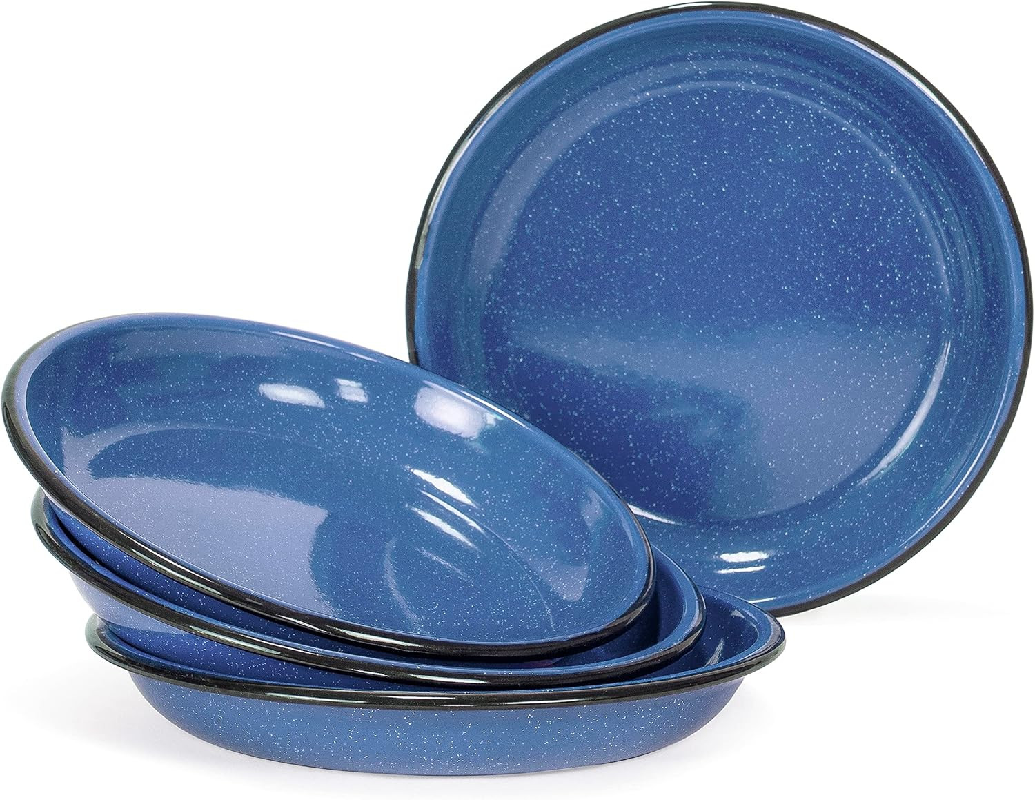 Red Co. Set of 4 Enamelware Metal 10” Round Camping Plates, White-Speckled Blue/Black Rim | Amazon (US)