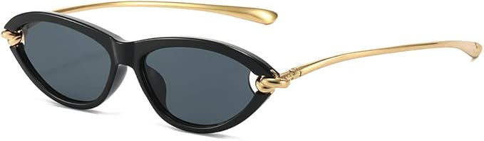 YAMEIZE Retro Cat Eye Sunglasses for Women Vintage Small Oval Cateye 90S Sunglasses Gold Frame UV... | Amazon (US)
