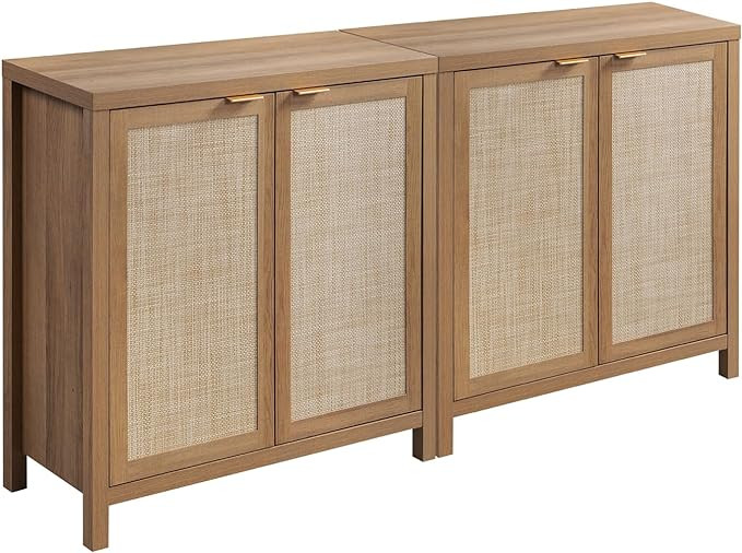 SICOTAS Rattan Sideboard Buffet Credenza Cabinet - 2 Pieces Large Farmhouse Kitchen Coffee Bar Ca... | Amazon (US)