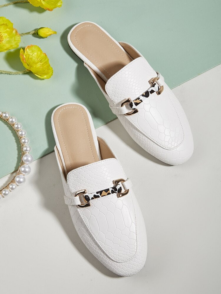 Croc Embossed Flat Mules | SHEIN