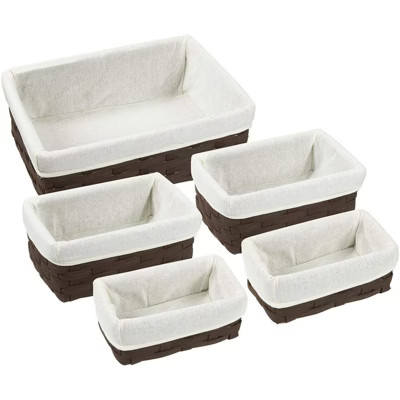 Juvale 5 Piece Brown Wicker Baskets with Cloth Lining for Storage, Lined Bins for Organizing Clos... | Target