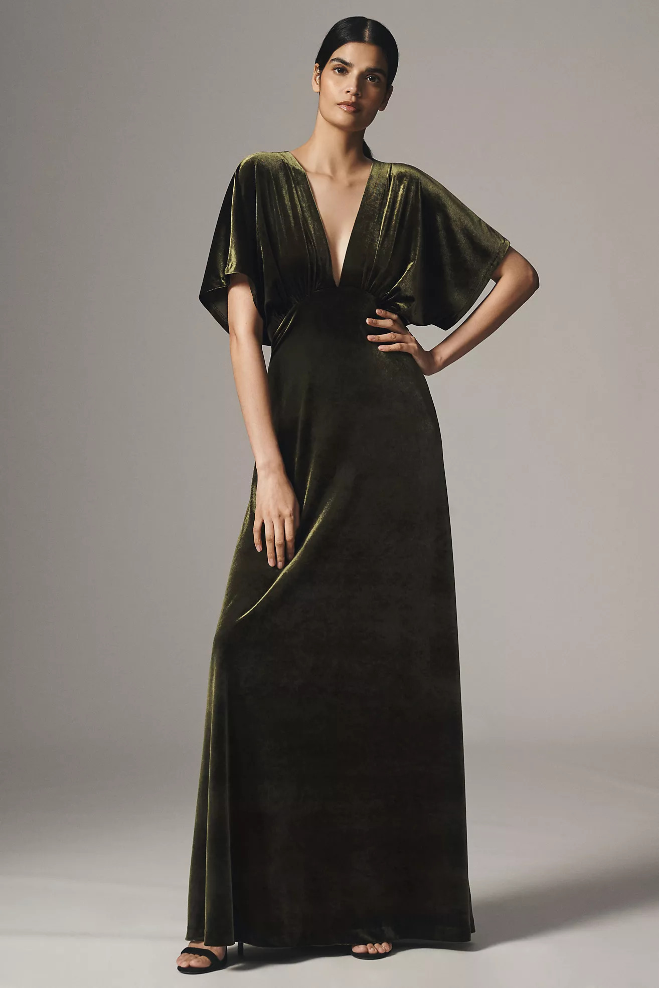 BHLDN Amelia Deep-V Stretch Velvet Maxi Dress | Anthropologie (US)