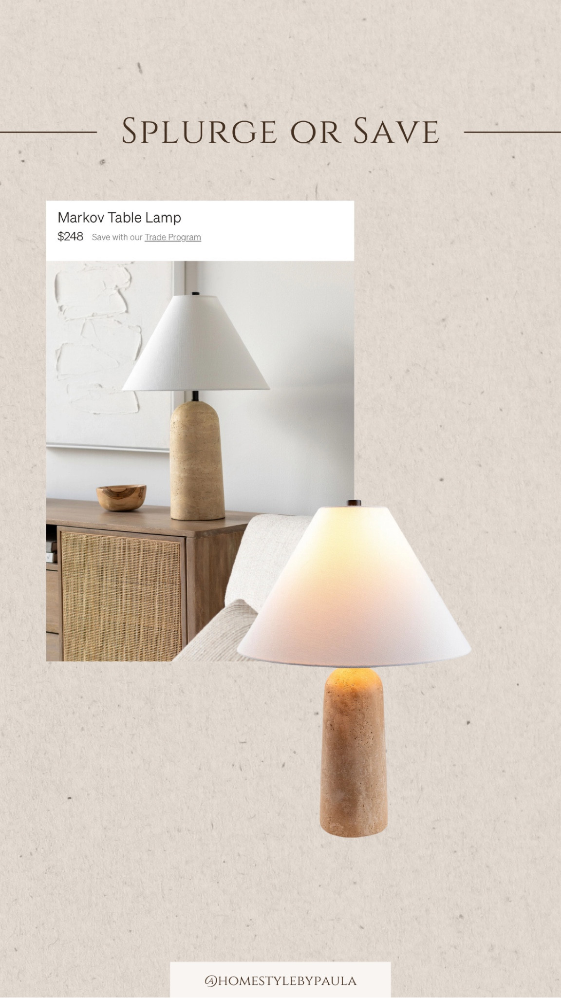 Splurge or save!

Why pay $248 when you can buy the exact same 25” travertine lamp for $100?
Make sure you add the code PRES at checkout for additional 30% off  

#LTKFindsUnder100 #LTKHome #LTKSaleAlert