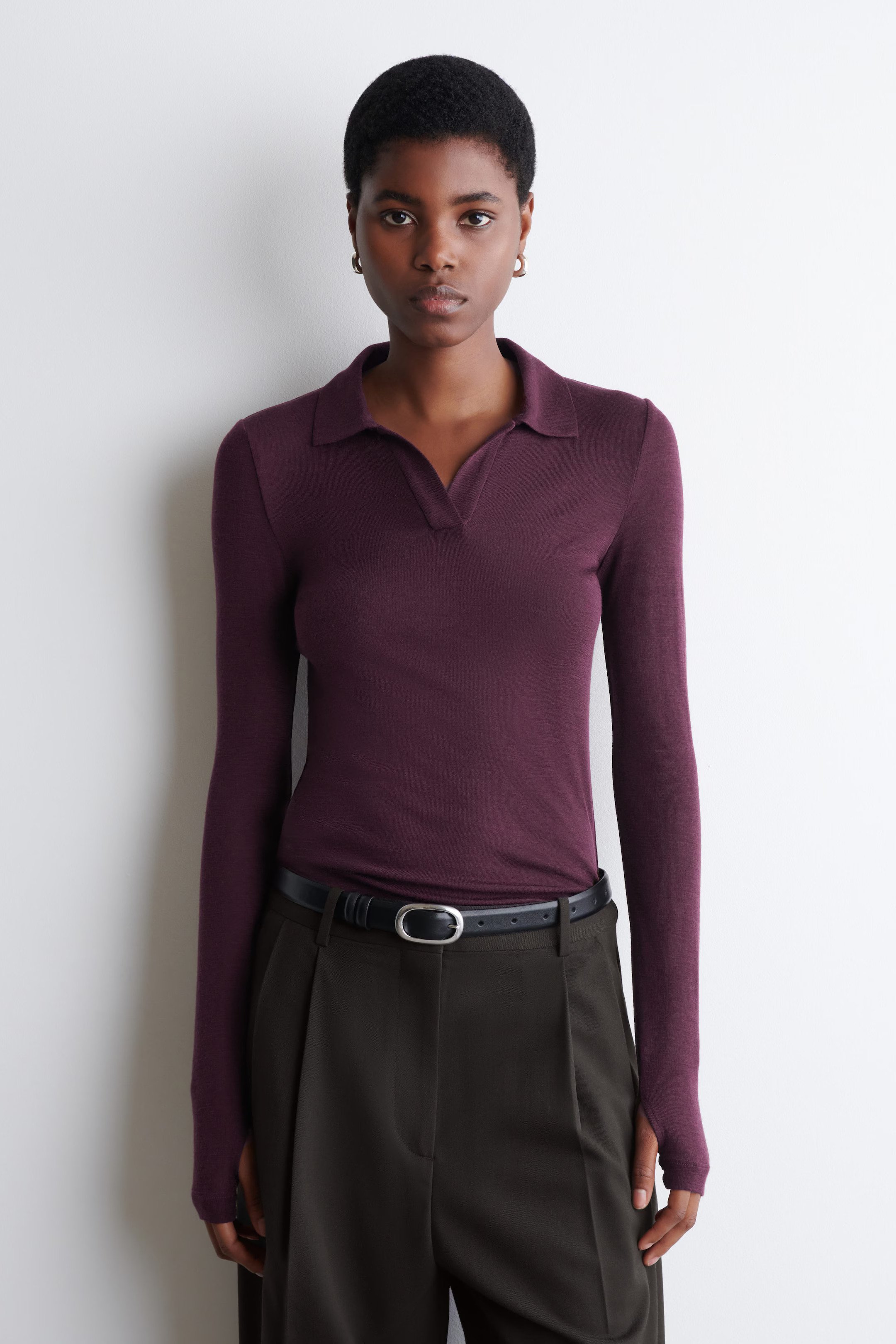 MERINO WOOL POLO SHIRT - BURGUNDY MÉLANGE | COS US | COS (EU)