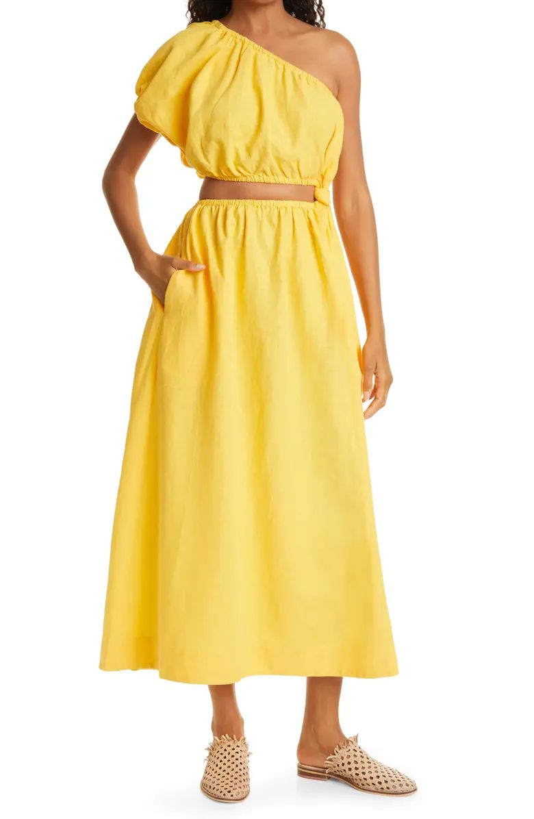 One-Shoulder Waist Cutout Linen Blend Dress | Nordstrom | Nordstrom