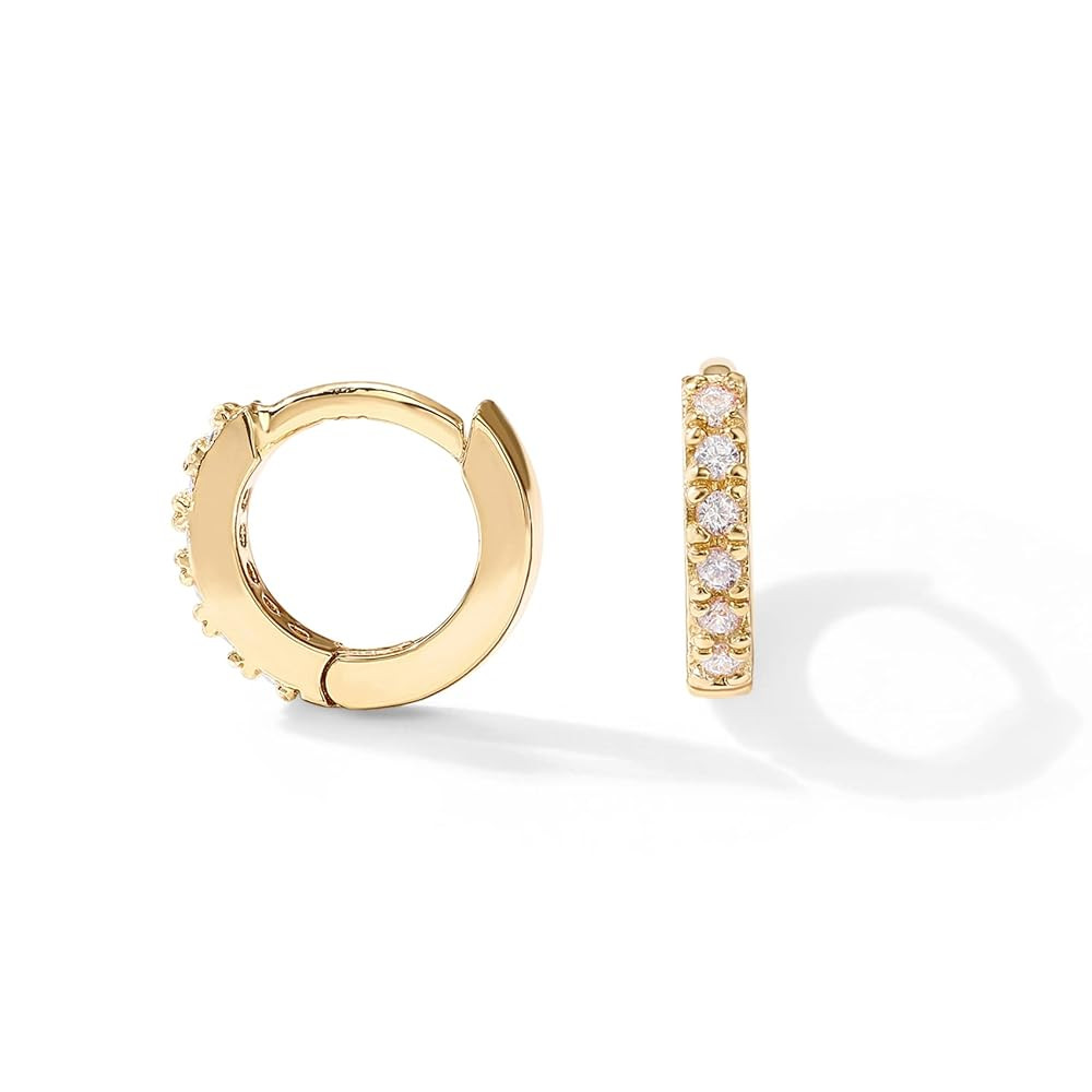 PAVOI 14K Gold Plated Sterling Silver Posts Cubic Zirconia Mini Huggie Earrings for Women | Tiny ... | Amazon (US)