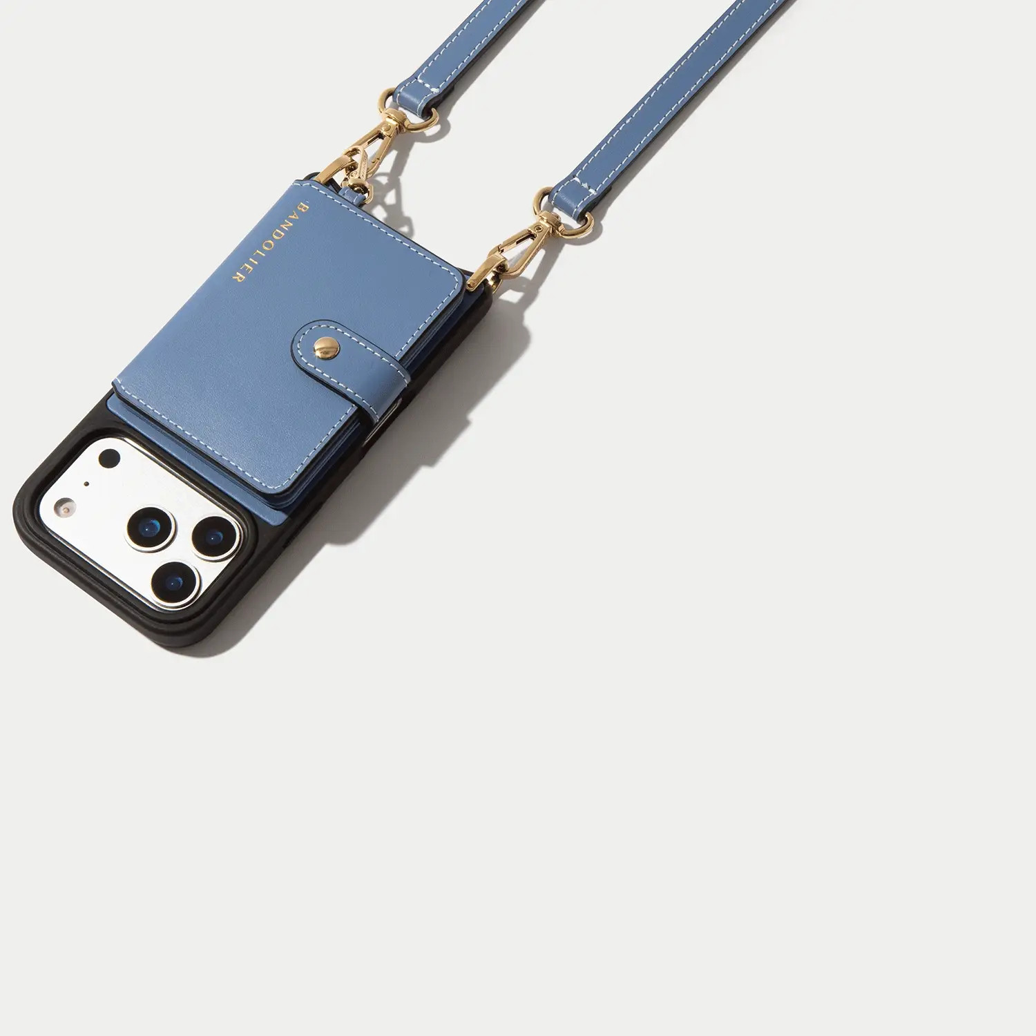 Ivy Magnet Wallet Crossbody Phone Case - Dusty Blue/Gold | Bandolier