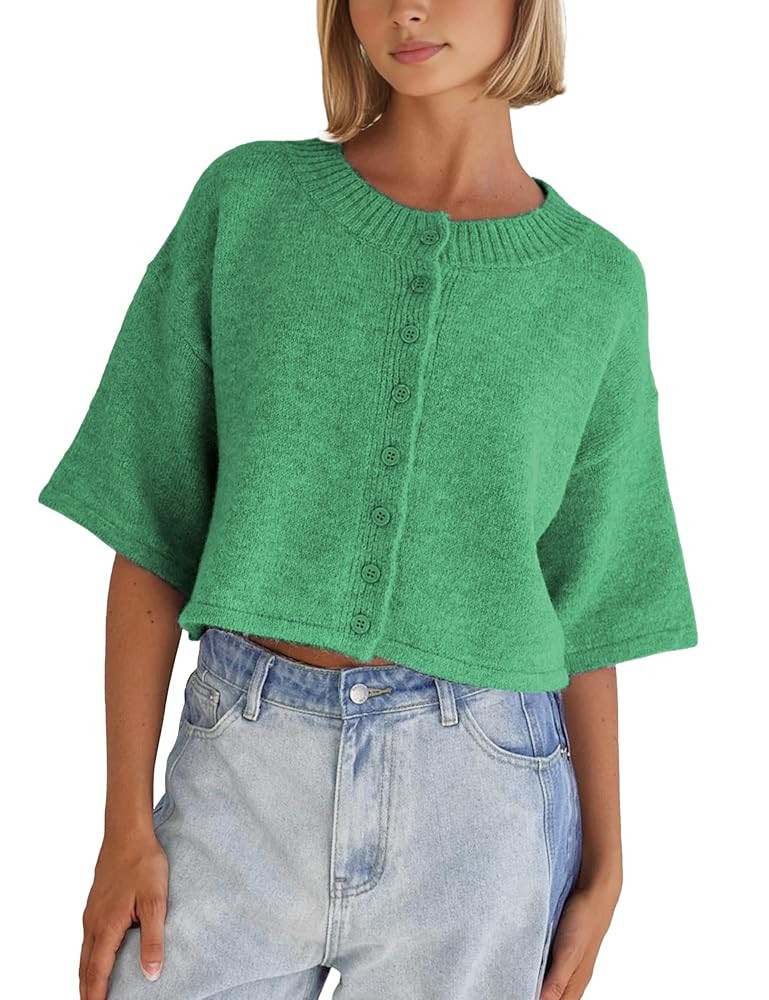 Springrain Cardigan Sweaters for Women Lightweight Knit Cropped Cardigan Button Up Solid Knitwear | Amazon (US)