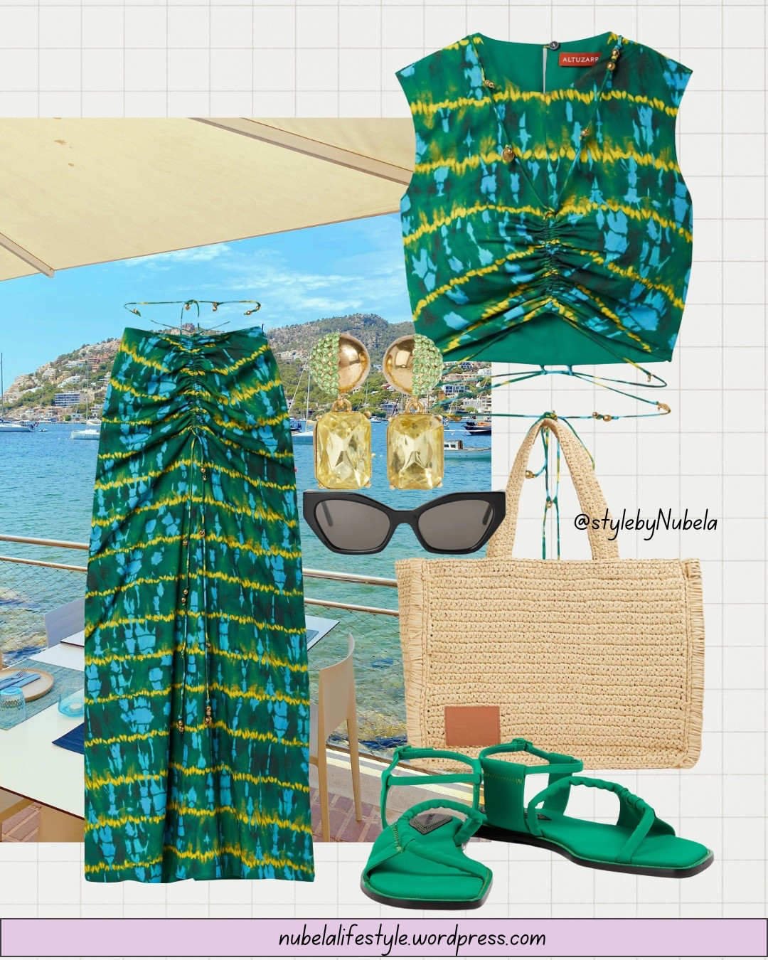Vacation Printed Matching set Ruched Maxi Skirt with Sleeveless Top, Raffia bag, leather sandal.  #WhattoWear #OOTD #LTKFinds #SummerFashion

#LTKxMadewell #LTKSaleAlert #LTKStyleTip