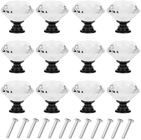 YourGift 12 Pack Drawer Knobs Diamond Shaped Crystal Glass 30mm Cabinet Knobs Pull Handles (Black... | Amazon (US)
