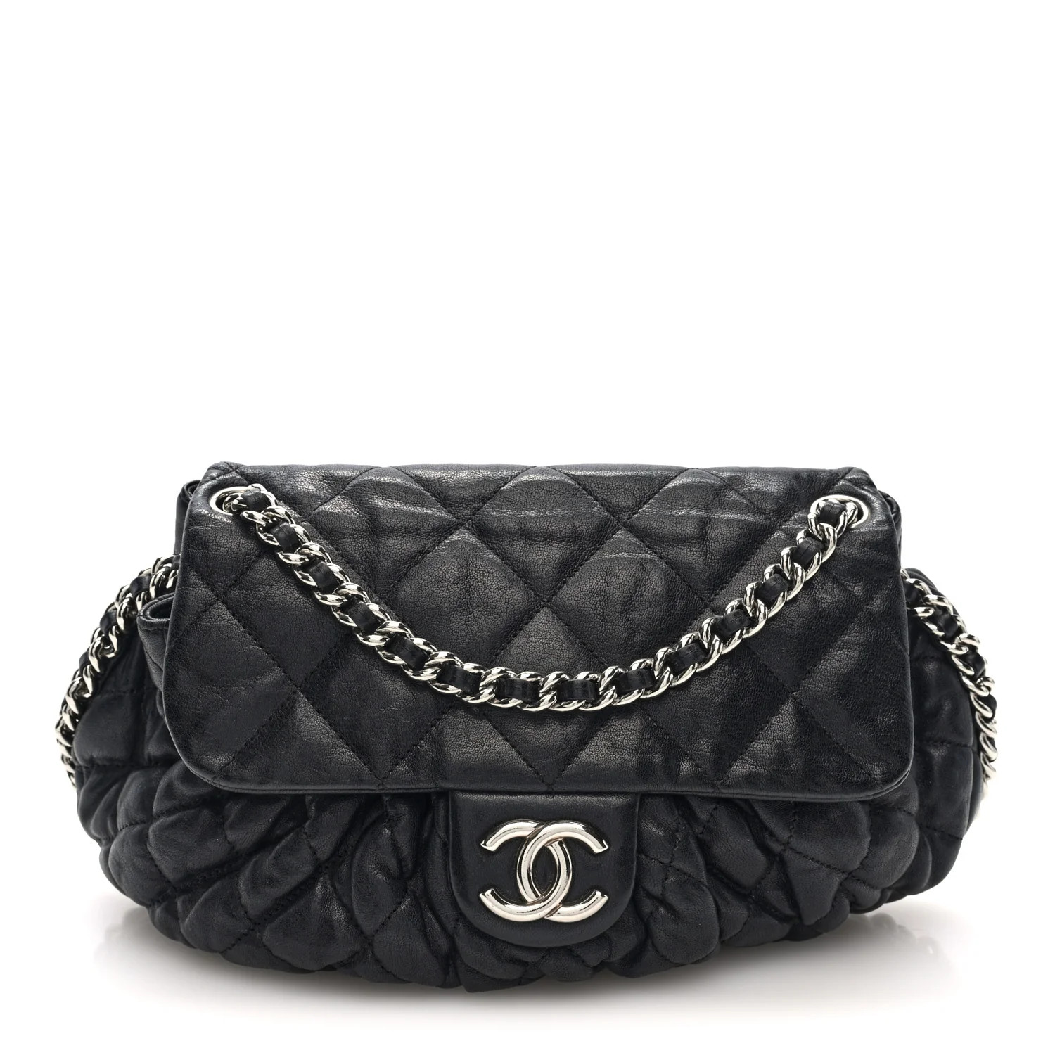 Washed Lambskin Quilted Medium Chain Around Messenger Black | FASHIONPHILE (US)