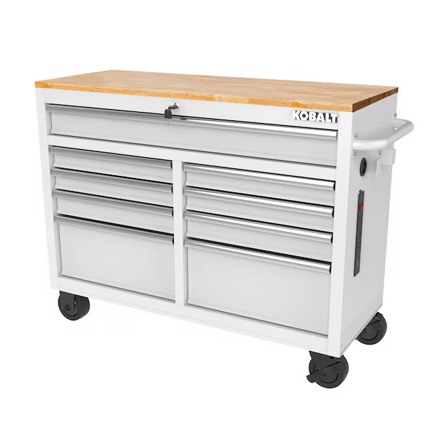 Kobalt 46.1-in L x 37.2-in H 9 -Drawers Rolling White Wood Work Bench | Lowe's