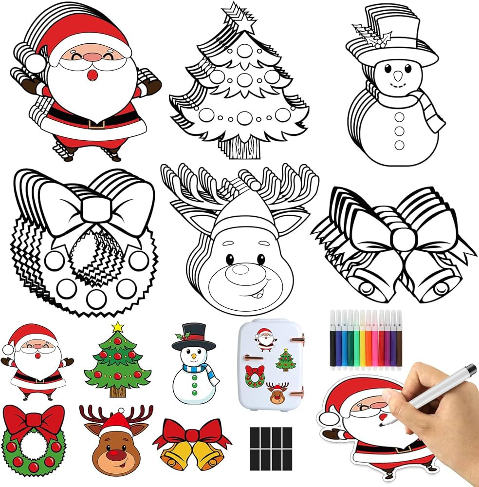 30 Sets Christmas Coloring Arts Crafts Kits for Kids Magnetic Color Your Own Christmas Tree Wreat... | Amazon (US)